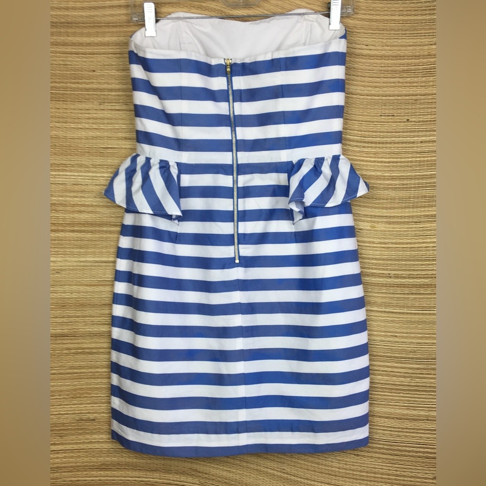 Lilly Pulitzer Maybell Peplum Ruffled Blue Striped Strapless  Dress Size 4 - Picture 7 of 12